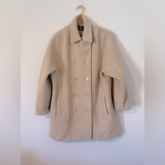 🎯 SALE 🎯 Calvin Klein Woman’s 100% Brushed Wool Double-Breasted Coat,‎ Size 12 - Picture 1 of 6